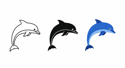 Naklejka premium Dolphin animal vector icon set: Clipart, sticker - icon set, logo template - SVG and PNG icons - flat icon set