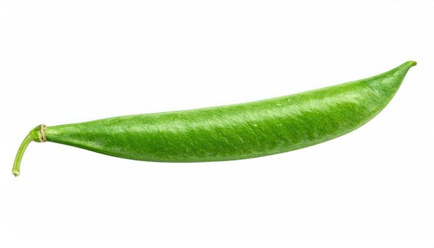 Close-up of a vibrant green pea pod isolated against a clean white backdrop