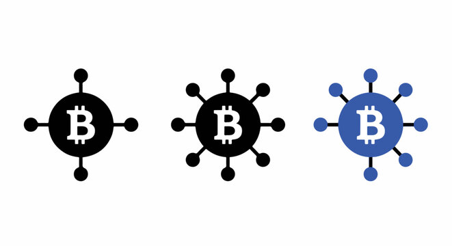 Bitcoin network nodes vector icon set: Clipart, sticker - icon set, logo template - SVG and PNG icons - flat icon set