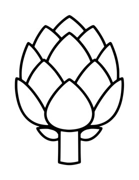 Hand-drawn artichoke vector icon illustration featuring layered bracts and stem, simple black line art outline design perfect for culinary, botanical, or healthy eating themed projects