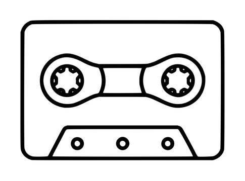 Vintage reel-to-reel tape recorder vector icon illustration in clean line art style, depicting magnetic spools and control buttons on a retro audio player, perfect for nostalgic and minimalist designs