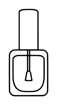 Hand-traced vector icon of nail polish bottle with brush applicator, minimalist black outline illustration for beauty and cosmetics design