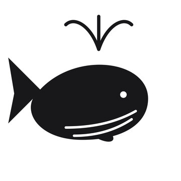 Cute black silhouette whale spouting water graphic vector icon with silhouette