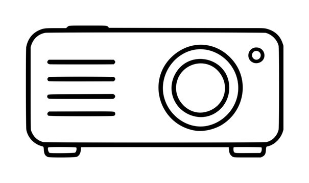 Sleek hand-traced vector icon illustration of a minimalist game projector device with rounded edges, circular lens, and small indicator dot