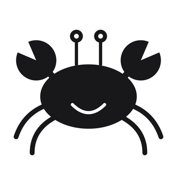 Cute smiling black silhouette crab sea animal vector graphic icon with wildlife