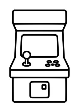 Retro arcade cabinet vector icon illustration featuring a classic gaming machine with a joystick and buttons, perfect for nostalgic gaming designs, gaming room decor, vintage tech themes, and UI.