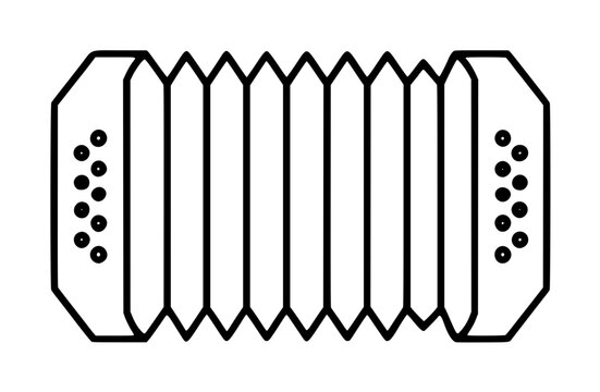 Hand-traced concertina bellows vector icon illustration, black outline accordion-style folding instrument with dotted button panels, minimalist line art design for music and craft projects