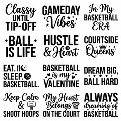 Obraz premium Basketball slogans set with playful typography and star accents featuring phrases, sports