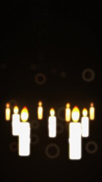 Candles glowing with soft light against dark background. 2d animation