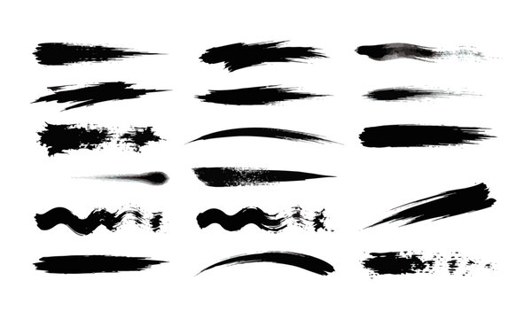Black Brush Line Vector Set Grunge Ink Paint Stroke Elements Illustration
