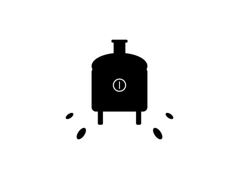 Minimalist black icon of a fermentation tank used in industrial brewing