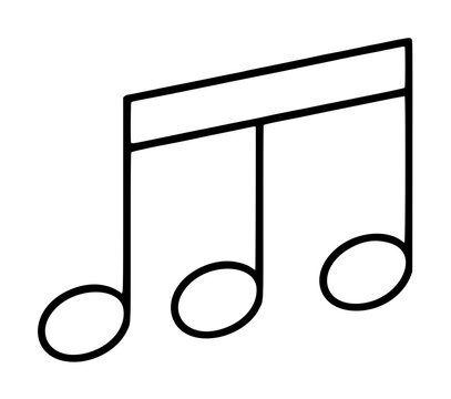 Hand-traced vector icon of two beamed musical notes with oval note heads and straight stems joined by a thick beam on top, simple black outline musical notation symbol