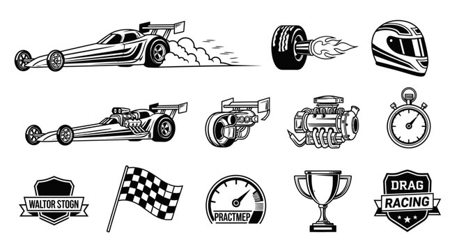 Drag Racing and Speed Vector Icons Set