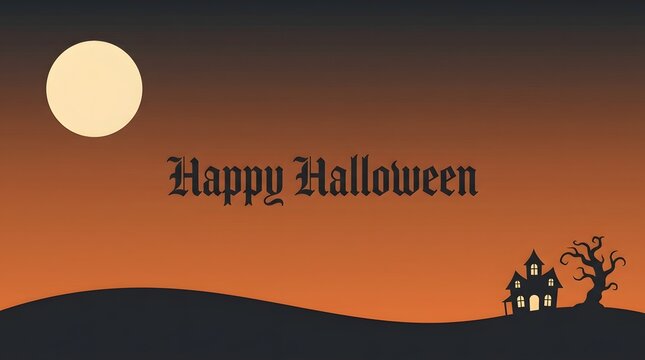 Embrace the spooky spirit of halloween night with a captivating scene of a haunted house silhouetted against a vibrant orange moonlit sky