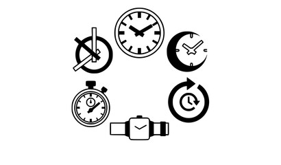 Fototapeta premium Modern Time and Clock Symbol Collection with Geometric Watch Stopwatch and Timer Icons for Minimalist Vector Illustration