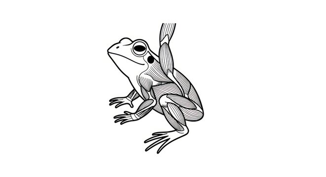A black and white illustration of a frog.