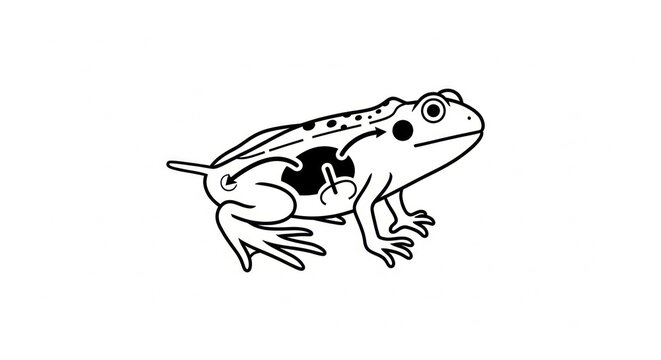 Black and white illustration of frog.