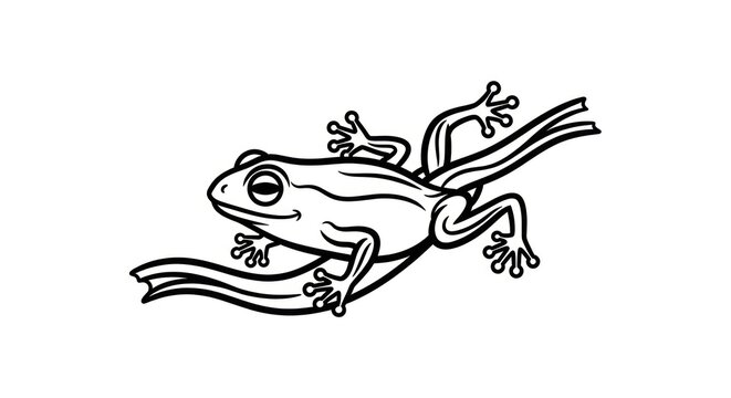 Black and white illustration of frog.