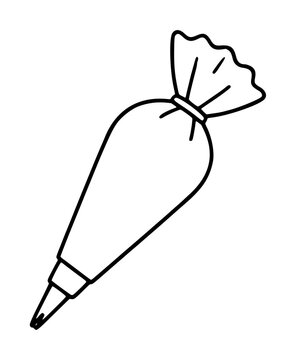 Hand-traced piping bag vector icon illustration depicting a pastry chef tool with twisted top and narrow nozzle tip, ideal for baking and cake decorating design elements