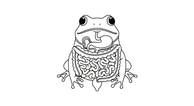 Frog anatomy illustration with brain.