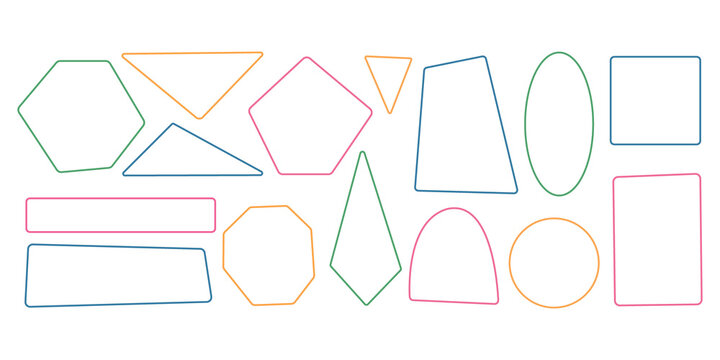 Colorful Abstract Geometric Shapes Outline Set on White Background