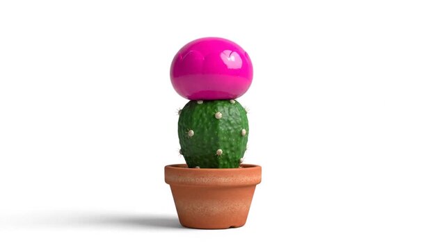 3D Cactus Animation with Blooming Pink Flower