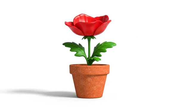 3D Animated Red Poppy Flower in Terracotta Pot