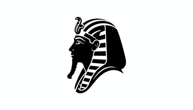 Profile silhouette of an ancient egyptian pharaoh with striped headpiece representing historical king on white background.