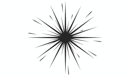 Obraz premium Hand drawn black starburst sparkle with dramatic radiating sharp spikes and paint splatters isolated on a clean white background.