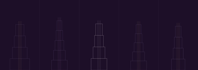 Fototapeta premium Abstract illustration of tiered geometric towers on a dark purple background