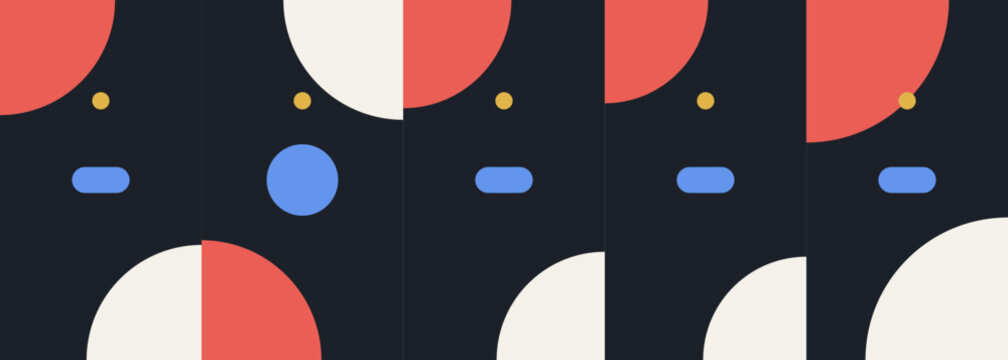 Abstract geometric pattern with colorful semicircles and shapes on dark