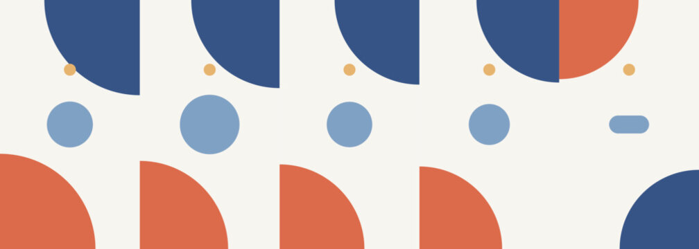 Minimalist geometric pattern with repeating circles and semicircles shapes