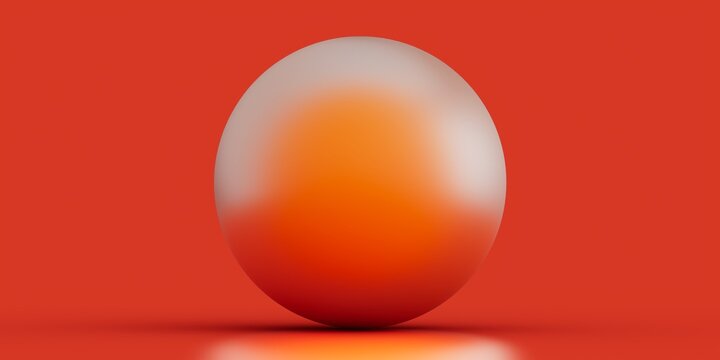 Translucent glass sphere on red orange panoramic background 3D computer generated