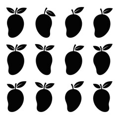 Black and white mango fruit icons set in various shapes and arrangements © rafsanwd