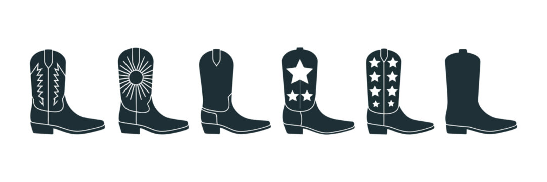 cowboy boot illustration set with cowgirl heels and western silhouettes