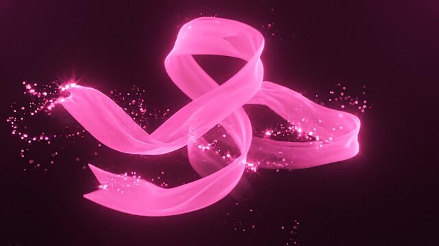 Glowing pink ribbon and sparkles for breast cancer awareness and charity events background