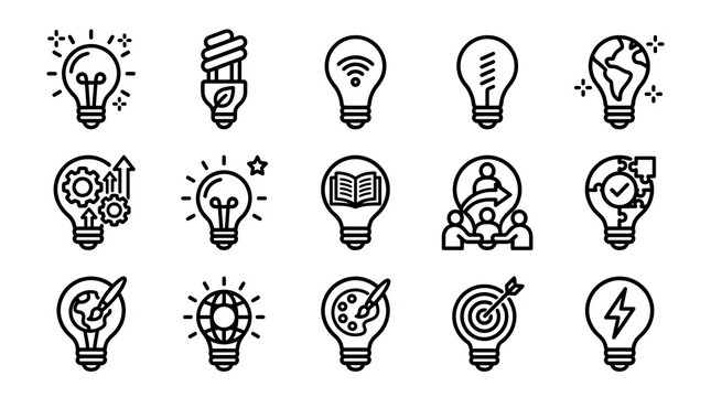 Collection of light bulb doodles illustrating creative and innovative ideas.