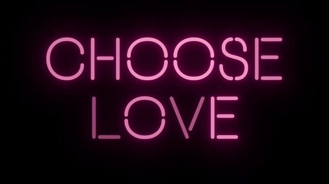 Romantic Pink Neon Sign 'CHOOSE LOVE' Seamless Loop on Transparent Alpha, Perfect for Pride Month and Valentine Videos