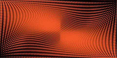 Fototapeta premium Abstract two-tone background with heavily distressed black halftone dots over a vibrant orange texture, creating a raw and urban grunge effect.