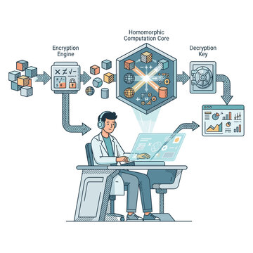 Cryptographer processing homomorphic analytics for data privacy blogs