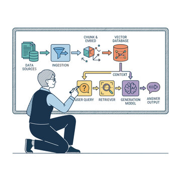 Data engineer building RAG pipeline flow for AI education