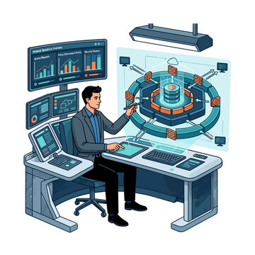 Security architect designing zero trust network layers for cybersecurity presentations