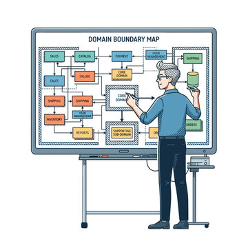 Software architect mapping domain driven design boundaries for system development