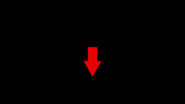 Animated the red arrow instruction down on black background.Abstract down icon animation on white background.
