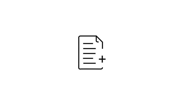 Animated linear create file icon. Add document concept design animation.4k motion video.