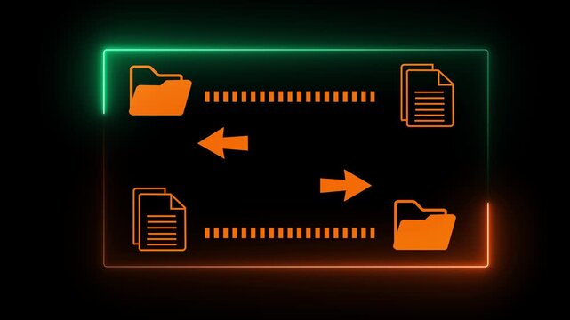 Document management system concept (DMS) on the transparent background. Software for archiving, Searching and managing files corporate document. Motion graphics of (DMS). 4k.