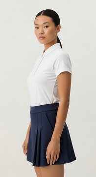 Young woman in sportswear posing against a white background