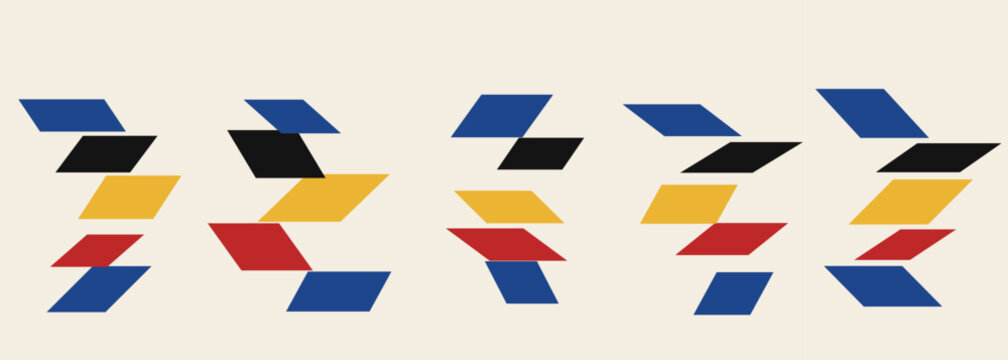 Abstract geometric pattern featuring stacked colorful parallelogram shapes
