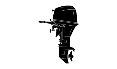 Fototapeta premium Side view marine outboard engine with propeller black and white vector