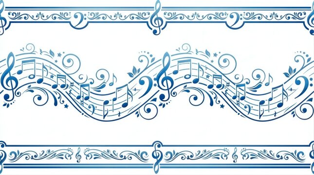 Musical notes and decorative swirls on ornamental border